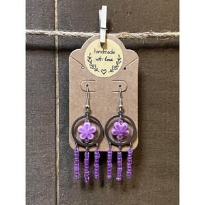 Handmade Purple Flower Dangle Earrings